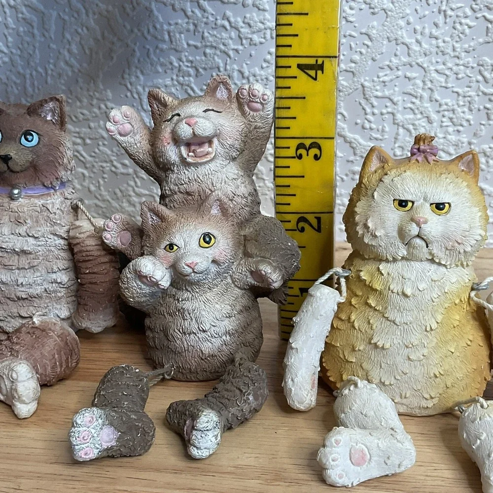Funny Cats Figurines Lot Of 4 Shelf Sitters 2004, Dangling Arms Legs Tail Resin*
